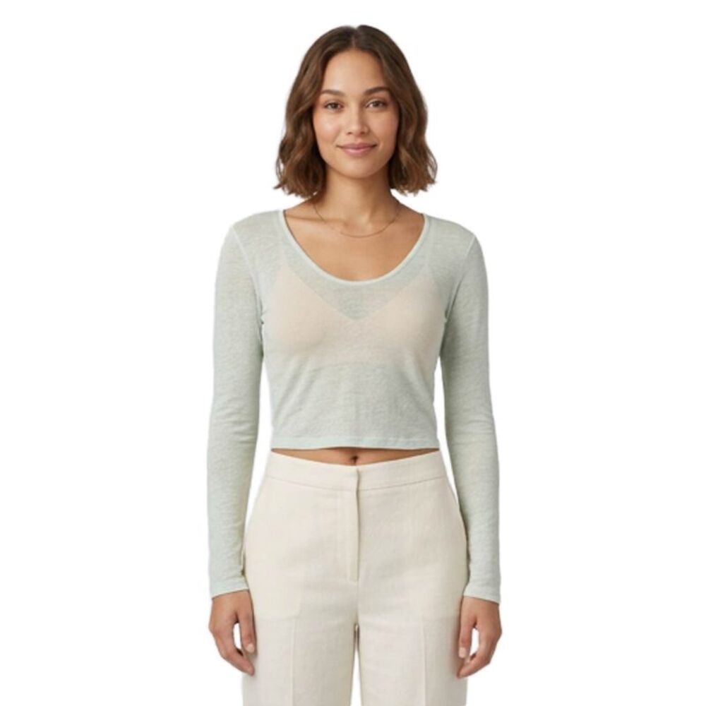 Joah Brown Womens Long Sleeve Shirt Round Neck Modal White Solid Size M